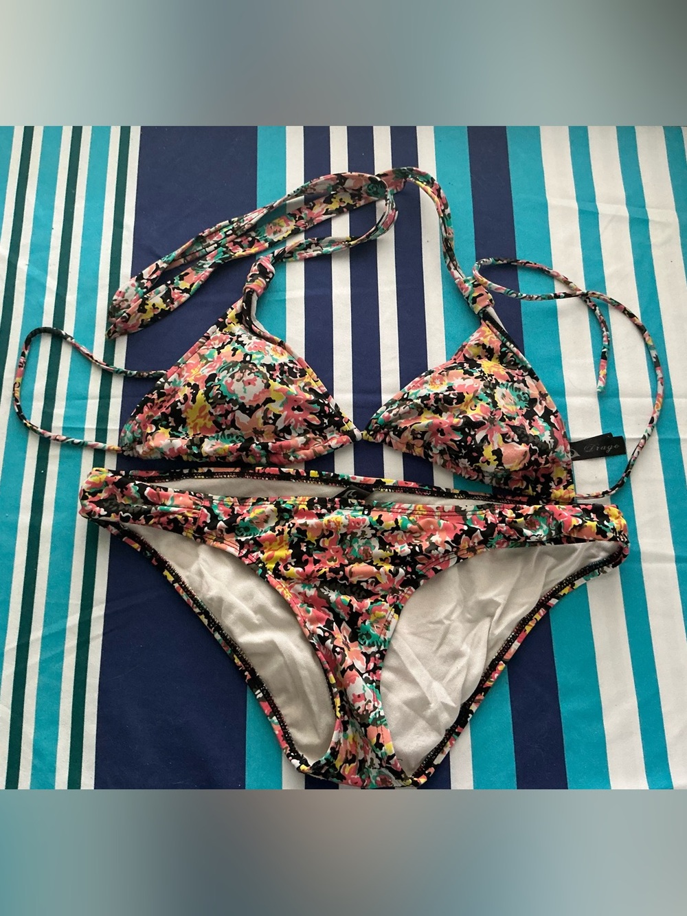 Xhilaration Pink Black Multicolor Floral Triangle Bikini